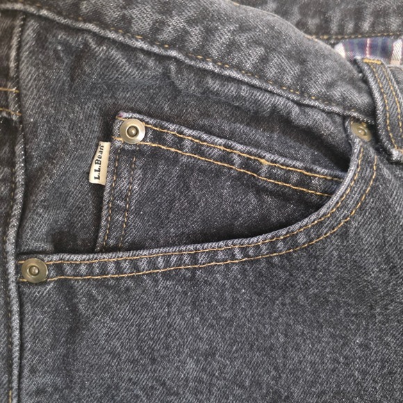 Vintage LL Bean Jeans Mens 35X31 Black‎ Denim Fleece Lined Straight Leg 90s - Picture 3 of 13